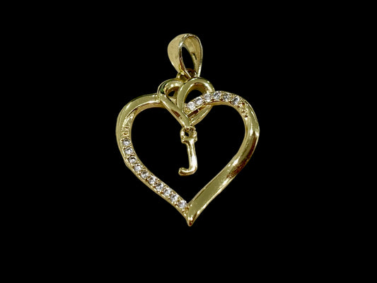 COLGANTE DE CORAZON BRILLANTE CON LETRA J EN ORO 14K